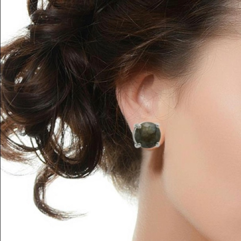Vintage l Sterling Silver 10mm Labradorite Studs